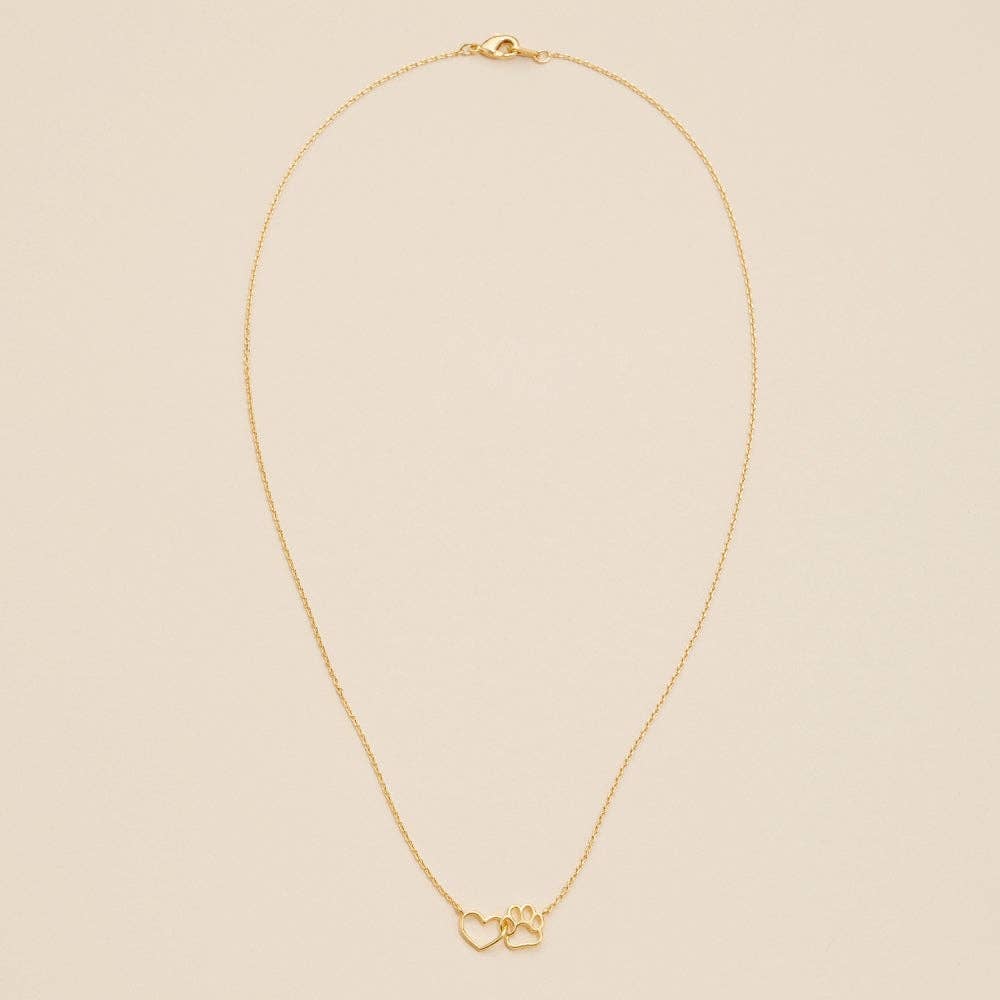 14K Gold-Dipped Short Necklace with Heart & Paw Charm