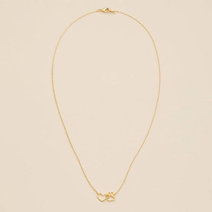 14K Gold-Dipped Short Necklace with Heart & Paw Charm