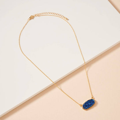 Druzy Stone Charm Short Necklace