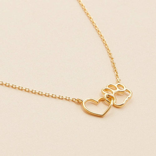 14K Gold-Dipped Short Necklace with Heart & Paw Charm