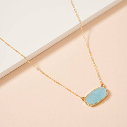 Druzy Stone Charm Short Necklace