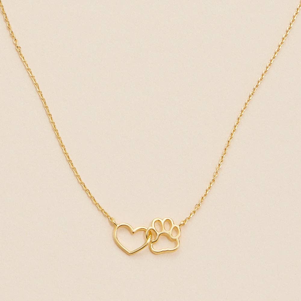 14K Gold-Dipped Short Necklace with Heart & Paw Charm