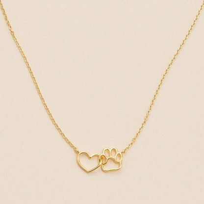 14K Gold-Dipped Short Necklace with Heart & Paw Charm