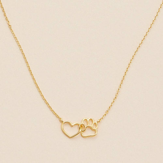 14K Gold-Dipped Short Necklace with Heart & Paw Charm